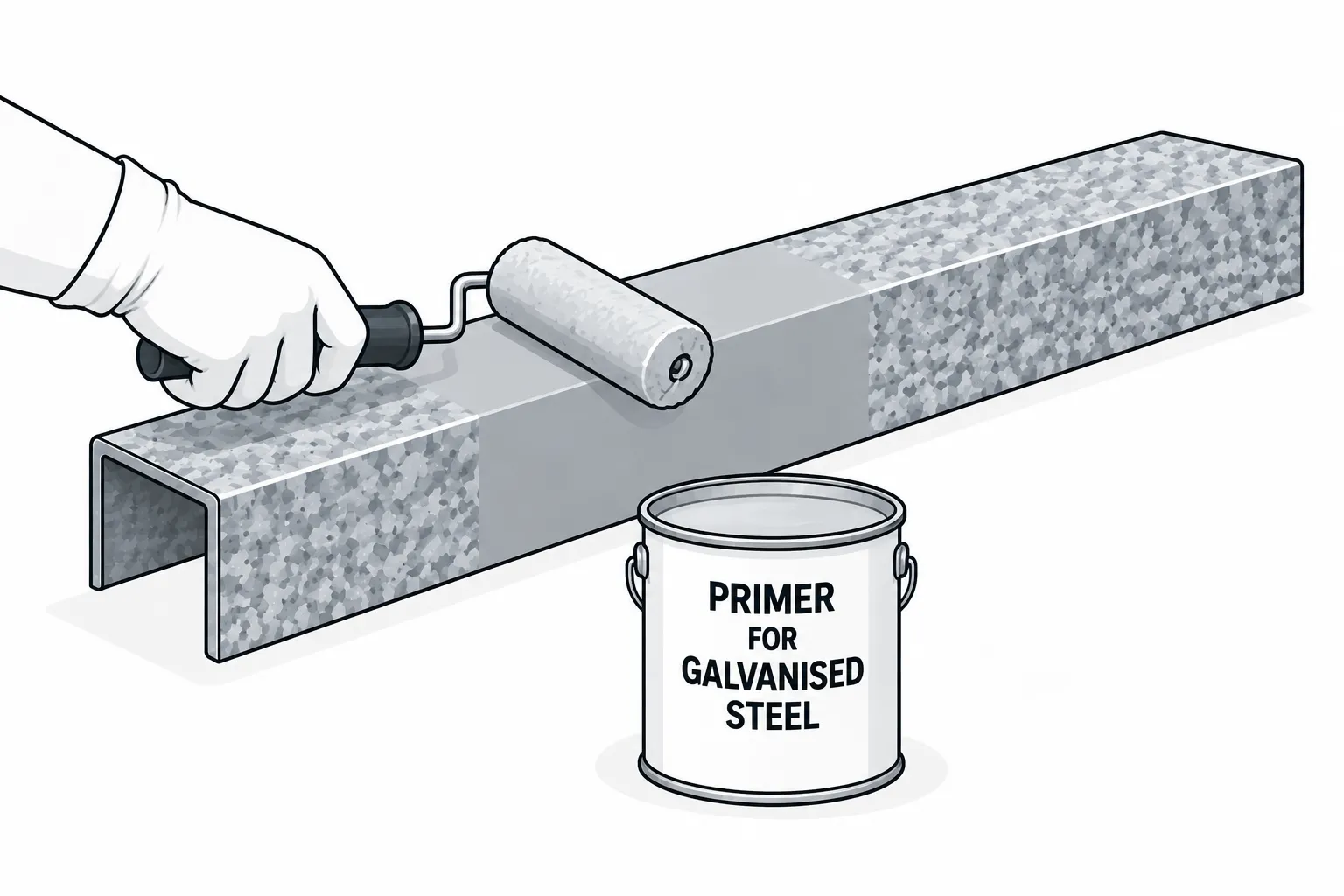 Step 3: Apply a Primer for Galvanised Steel, Where the System Calls for It
Some paint systems apply straight over a T-Wash or etch primer treated surface; others call for a dedicated primer coat first, often one containing micaceous iron oxide, which has been shown to improve adhesion in multi-coat systems. Check the paint manufacturer's system as a whole rather than assuming a general-purpose metal primer will do the job. A primer for galvanised steel needs to be formulated to work with zinc specifically, not just metal in general.